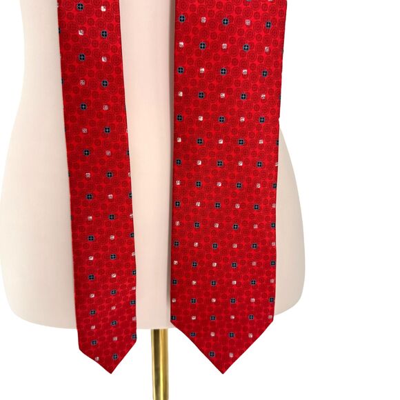 DolcePunta Men’s Silk Tie Red Circle Medallion Floral Italy Made 59x 3.5” Preppy - Picture 11 of 16